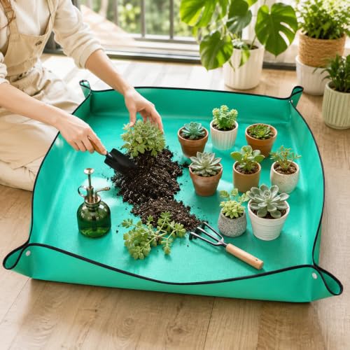 Waterproof Plant Repotting Mat for Indoor Gardening, Foldable Potting Mat,39.4" x 29.5" Square Transplanting Pad with Copper Buckles for Mess Control,Green - color: Green, size: 39.4" x 29.5"