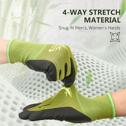 COOLJOB 2 Pairs Gardening Gloves for Women and Men, Bamboo Working Gloves Touchscreen, Grippy Nitrile Rubber Coated Work Gloves, Green/Black, Small Size (2 pairs S) | Breathable Bamboo Gloves for Men and Women, Strong Nitrile Grip, Full Palm Touchscreen,