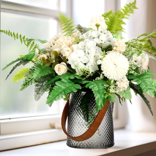 48 Pcs Spring Artificial Silk Leather Leaf Fern Stems 4 Styles Wedding Greenery Faux Leaves Pick 15.8 Inch 14.6 Inch Cemetery Leaf Plant Bouquet for Wedding Decor Garden Room Porch Decor