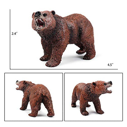 UANDME Grizzly Bear Toys Figurines Set, Plastic Forest Animal Bear Family Figures for Nature Science Learning, Realistic Woodland Creature Party Supplies Cake Toppers, Pack of 3