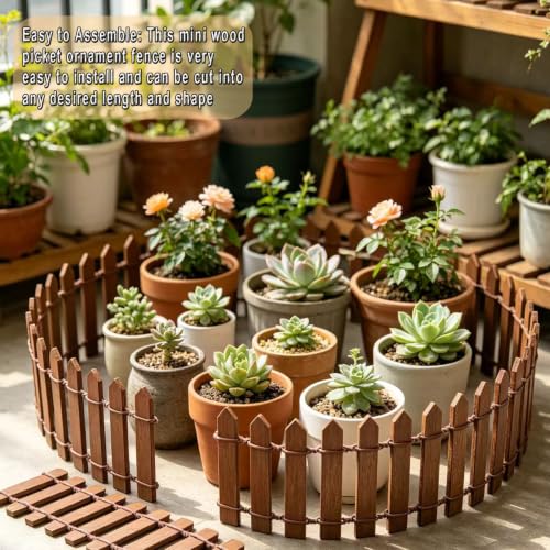 Markeny 4 Pack 35.4 Inche Long Fairy Garden Fence, White Wood Picket Fence, Decorative Fence for Miniature Garden, Fairy Garden Ornaments, Wooden Crafts DIY
