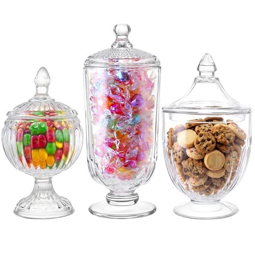 3 Pcs Glass Apothecary Jars with Lids, Decorative Candy Jar - style: Embossed