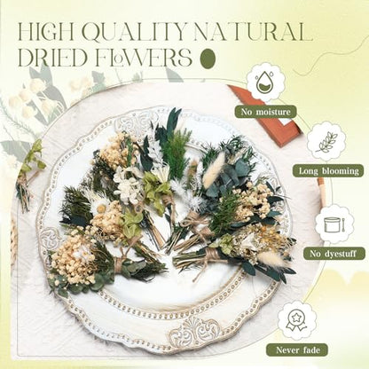 Layhit 12 Pcs Mini Dried Flower Bouquet Boho for Wedding,Fresh | Rustic Boutonniere Bridesmaid Gifts,Handmade Dry Flowers Decor, Bulk Dried Flowers in Vase, DIY Crafts Home Decor - style: Eucalyptus