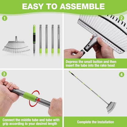 WORKPRO Rakes, Small Leaf Rake with 73” Adjustable Long Handle | Narrow Metal Garden Rake with 25 Steel Tines, Heavy Duty Rust-Resistant Lawn Rakes for Yard, Flower Beds & Tight Spaces - size: 25 TINE
