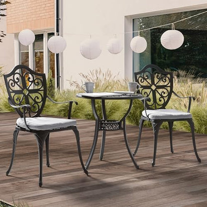 NUU GARDEN Outdoor 3-Piece Bistro Set with Cushions, Round 24 Inch Cast Aluminum Bistro Table with 2.17" Umbrella Hole, 2 Cast Aluminum Bistro Chairs, for Patio, Garden, Backyard and Balcony, Black - color: Bistro With Gray Cushion