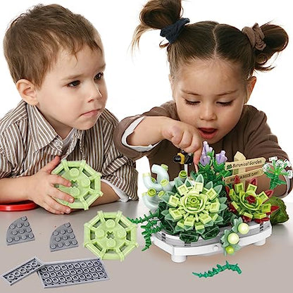 Succulent Building Toys for Adults, Bonsai Botanical Collection Toy Building Sets, Plants and Flowers DIY Home Decoration, Gift for Valentines Day Women Kids (Not Compatible with Lego) - style: Succulent Bonsai (389 PCS)