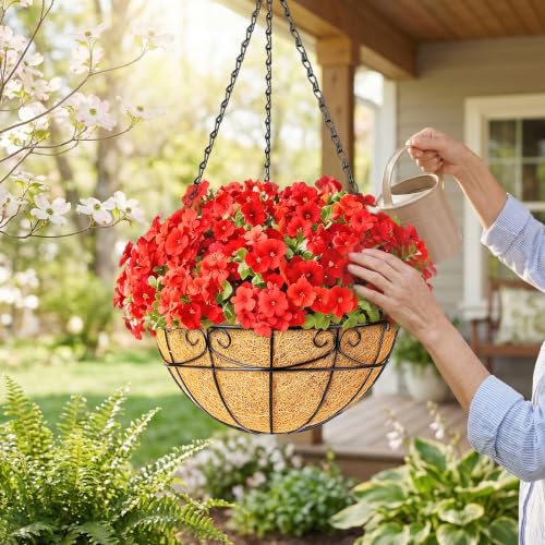 4 Pack 12 Inch Hanging Baskets for Plants Outdoor - Metal Hanging Planters for Outdoor Plants with Coco Liners - Heavy Duty Empty Hanging Flower Pots for Porch Patio Garden - size: 12 Inch