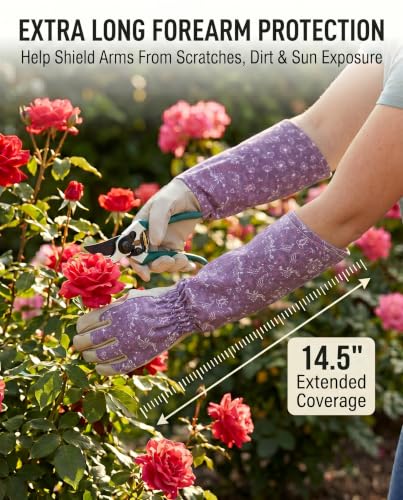 Long Gardening Gloves for Women Men, Thorn Proof Rose Pruning Gloves, Breathable Lightweight Garden Work Gloves - color: Purple