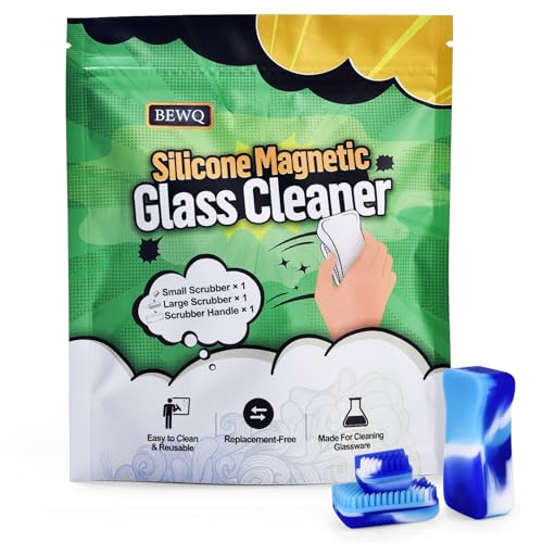 Magnetic Glass Cleaner Kit, Dual Silicone Scrubbers with Handle, Blue - color: Blue