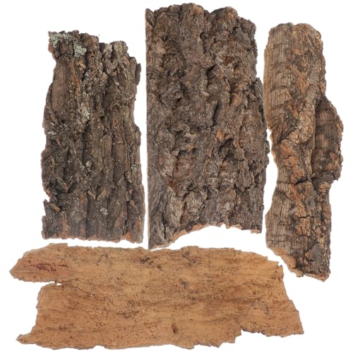 Amosfun 4pcs Reptile Bark Cork Wood Bark Decor Cork Flat Bedding for Bearded Dragon Lizard Geckos Tortoise, Random Size 3.2 to 5.5Inch