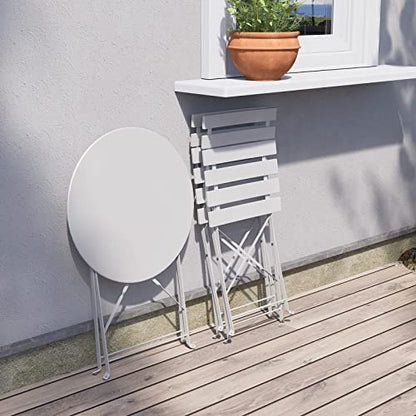 Grand patio 3-Piece Folding Patio Bistro Set, Premium Steel Outdoor Table and Chairs, Foldable Small Patio Furniture for Balcony/Garden, Mint Green, White - color: White, style: without Cushion & Umbrella