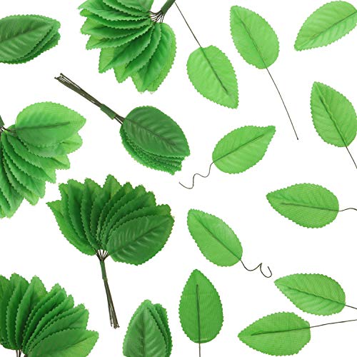 Boao 200 Pcs Fake Green Leaves for Crafts Artificial Rose Leaves Faux Silk