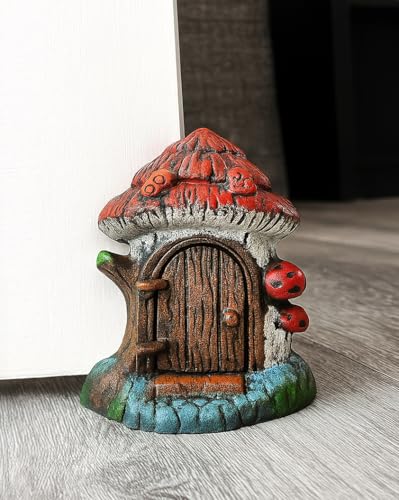 Lulu Decor, 100% Cast Iron House Fairy Door Decorative Door Stopper 4 lbs 5 oz (Mushroom Design) - style: Fairy Door Stopper