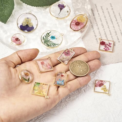 Natural Dried Pressed Flower Charms Geometric Shape Dried Flower Resin Charms Epoxy Resin Floral Pendants for DIY Crafts Necklace Earring Keychain Jewelry Making - color: 12 Style-Flower