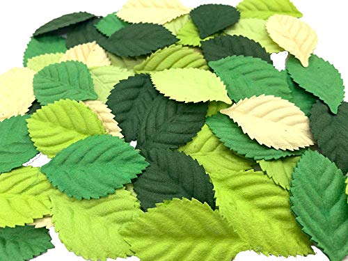 Handmade 100 pcs Mixed Leaves 45x29mm Mulberry Paper Leaves Scrapbooking Wedding DIY Craft Supplies Card Mulberry Paper Roses Leaves Artificial Leaves (Roses Leaves Green Tone)