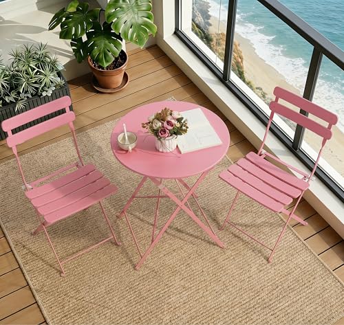 wildformers Outdoor Compact Folding Bistro Table and Chairs Set of 2, Pink - color: Pink