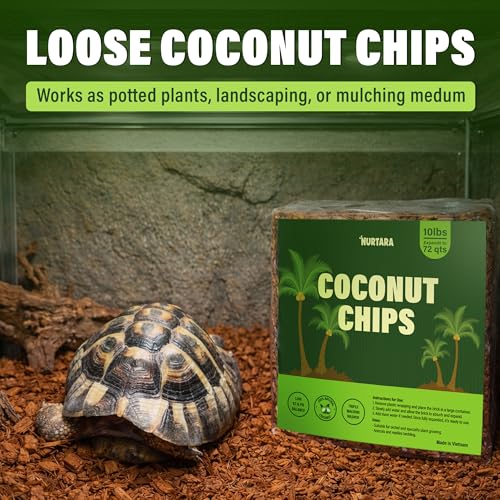Coconut Chips Substrate, 10 lb Reptile Bedding Expands to 72 qt | Coconut husk chips, expands to 72 qt, terrarium bedding for reptiles, orchid bark, tropical plant mulch, made in Vietnam - size: 10 Lbs (Pack of 1)