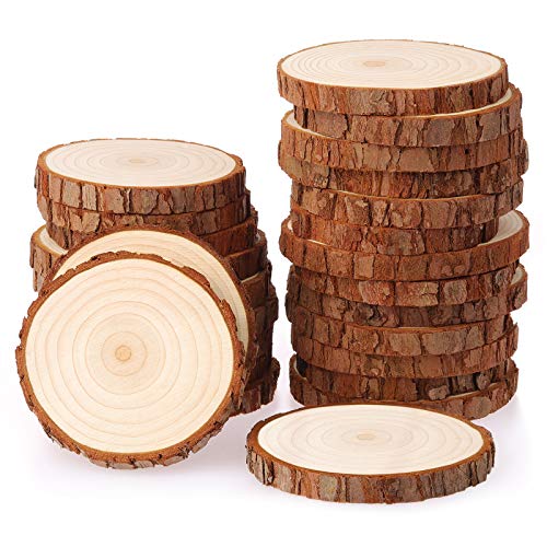 Fuyit Unfinished Wood Slices, No Hole Natural Wooden Circles for Craft | 25pcs 3.1-3.5 inch slices, Original Barks, DIY Crafts & Decorations, Painting & Lettering, Rustic Wedding & Home Decor - size: No Hole 3.1-3.5 Inches