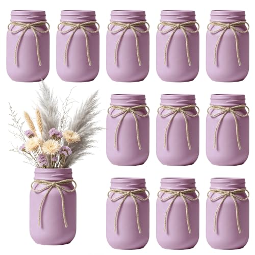 12 PCS 16oz Glass Mason Jars Flower Vases for Centerpieces,Purple - color: Purple