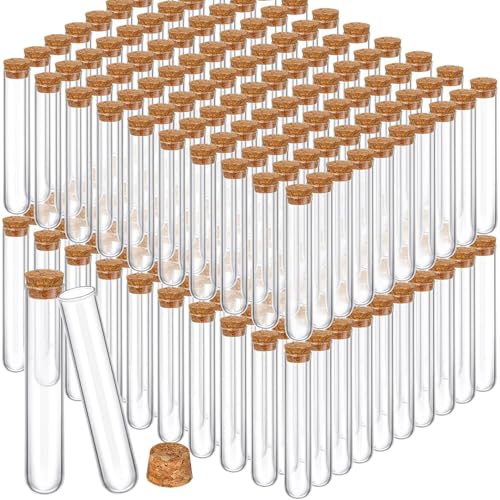 Thyle Glass Test Tubes with Cork Clear Stoppers Round Bottom Lab Test Alcohol Tampons Glass Tubes Container Vials for Plants Scientific Experiments Candy Storage Party Favors (200pcs,20x150mm/35ml) - size: 20x150mm/35ml