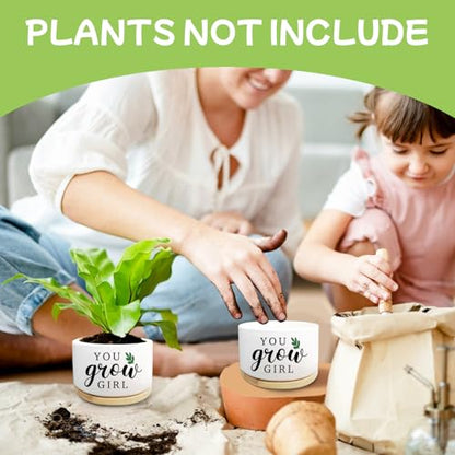 Funny Planters for Indoor Plants, Cute Plant Pots You Grow Girl Succulent Planter Cactus Pot, Ceramic Planter, Appreciation Housewarming Gifts for Women, Friends (3.5 inch Pots, No Plants) - color: You Grow Girl
