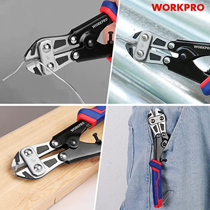 WORKPRO Mini Bolt Cutter 8-inch, Spring Loaded Wire Cutters Heavy Duty with Soft Anti-slip Handle, Small Bolt Cutter, Wire Cable Cutter, Spring Snips Clippers (Upgrade Grip) - size: 8-inch/210mm, style: Upgraded Handle