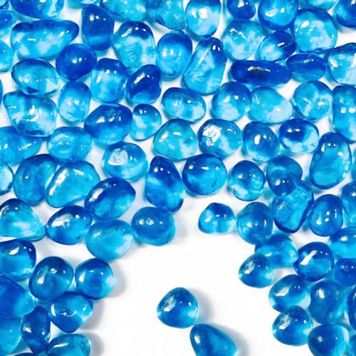 0.89LB Blue Aquarium Glass Stones Sea Glass Pebbles for Fish Tanks Decorations Aquarium Gravel Fish Tank Rocks, Glass Gems Stones Beads Pebbles Rock Sand for Vase Filler Fish Turtle Tank Decorations - color: Blue