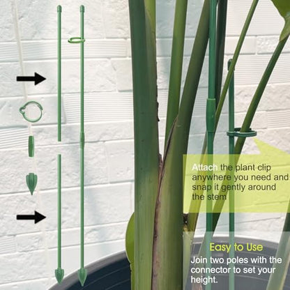 RIFNY Plant Stakes for Indoor Plants, 14 Inch Plant Support Stakes, 10 PCS | Tall Adjustable Garden Plant Sticks, with Clips for Indoor Monstera Tomato Orchid Potted Plants Flower, Green - size: 14IN 10PCS