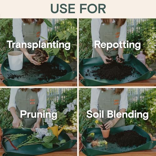 Repotting Mat 30" x 30" Waterproof Foldable Potting Mat for Indoor Plants | Large reusable potting mat with 4-inch walls, easy to clean, fold, store, and use for mess-free gardening.