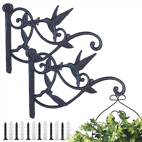 2Pcs Cast Iron Wall Plant Garden Hooks, Hanging Bracket for Indoor Outdoor - color: Greenish