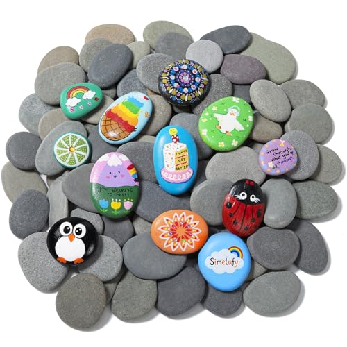 Simetufy 120Pcs Rocks for Painting, 2"-3 Painting River Rocks, Flat & | Smooth Stone to Paint, Hand Picked Natural Stones, Crafts for Kids & Adults - size: 2-3in -120pcs
