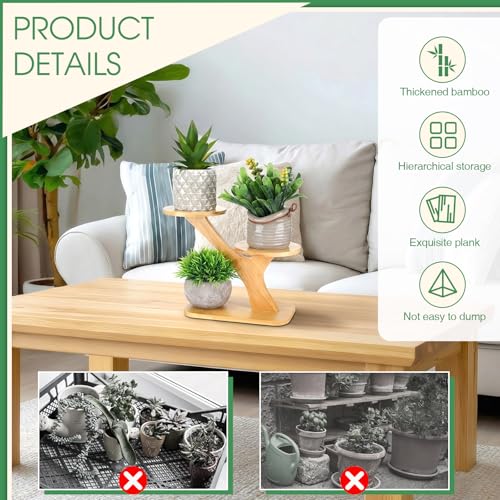 4 Pcs Bamboo Plant Stand for Indoor 3 Tiers Succulent Windowsill Shelf Small Tabletop Plant Flower Holders for Home Garden Patio Lover Gift Office Living Room Bedroom Decoration