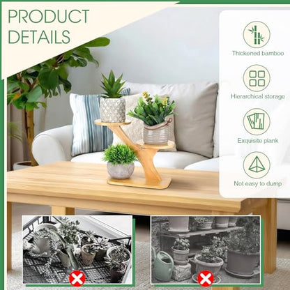 4 Pcs Bamboo Plant Stand for Indoor 3 Tiers Succulent Windowsill Shelf Small Tabletop Plant Flower Holders for Home Garden Patio Lover Gift Office Living Room Bedroom Decoration