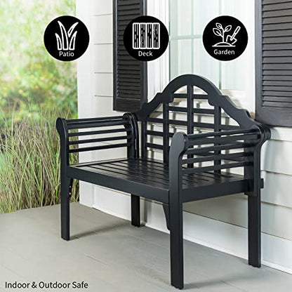 Plow & Hearth Weatherproof Lutyens Eucalyptus Wood Garden Bench | Foldable Patio Bench | Outdoor Furniture Seating for Porch Park Deck | Black - color: Black