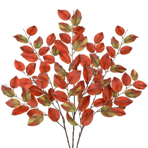 41 inch Artificial Fall Leaves Stem Fake Orangre Autumn Foliage Branches | Artificial autumn foliage branches for vase filler, Thanksgiving table centerpiece, farmhouse mantle & home fall decor. - color: Orange