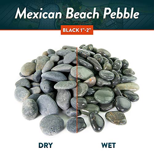 Mexican Beach Pebbles | 20 Pounds of Smooth Unpolished Stones | Hand-Picked, Premium Pebbles for Garden and Landscape Design | Black, 1 Inch - 2 Inch - color: Black, size: 20 Pounds, 1 Inch - 2 Inch