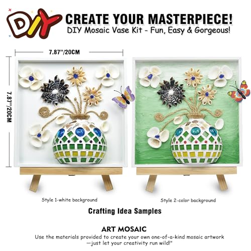 VTZH DIY Vase Mosaic Tiles for Crafts Painting Kits, DIY Arts and Craft Kits with Petal Glue Accessories Crafts for Adults, Mosaic Crafts Handmade Decorative Painting, Room Decoration, Gifts - style: Green -Beach Impressions