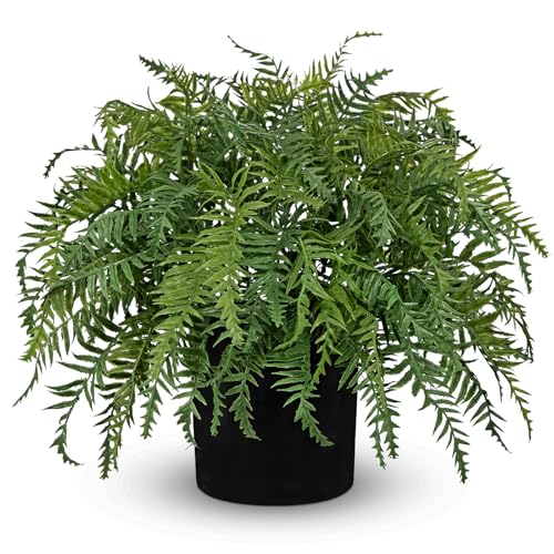 Hollyone 16.9" Fake Ferns Faux Boston Fern in Pot Artificial Ferns for Outdoors Indoor Large Fern Faux Potted Plant Greenery Bush for Door Patio Garden Farmhouse Windowsill Office Room Home Decor - color: Large #3