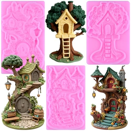 ZiXiang Tree House Silicone Mold Fairy House Fondant Molds Set Of 3 - color: Style C