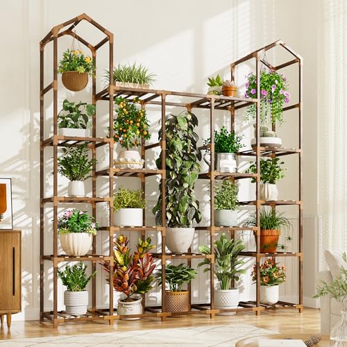 EnHomee Large Plant Stand, Tiered Wood Shelf for Indoor & Outdoor