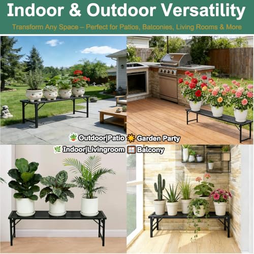 Foldable Plant Stand, No Assembly Heavy Duty Iron Plant Shelf, Rustproof Single Tier Plant Rack for Indoor Outdoor, Long Narrow Flower Stand for Patio Balcony Garden Living Room, L33" xH11.7"x W9.7" - size: L33”xH11.7"xW9.7"