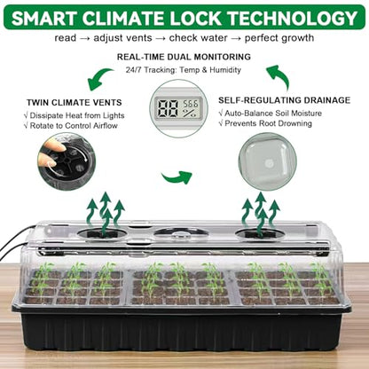 Seed Starter Tray with Grow Light,2 Pack 72 Cells Seed Starter Kit with Humidity Dome, Seed Starting Trays for Indoor Plant,Seedling Starter Trays for Germination - color: 2 Pack 72cell Black