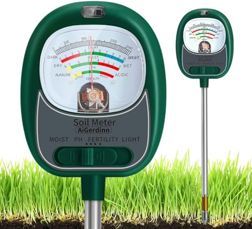 Soil Moisture Meter for Plants, 4-in-1 Soil Tester - pH/Fertility/Sunlight Meter, Large Dial, Indoor/Outdoor Plant Water Monitor, Garden Soil Test Kit for Lawn, Farm, Houseplants