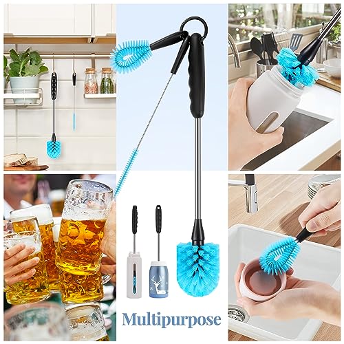 UNIFUN Water Bottle Brush Set, Long Handle 3-in-1 Stainless Steel Water Bottle Scrubbing Brush, Cleaning for Narrow Neck Bottles, Sport Bottles, Baby Bottles, Coffee Mugs, Tumblers, Flask