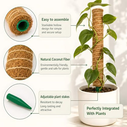 Moss Pole for Monstera, 4 Pack 16in Stackable Plant Support