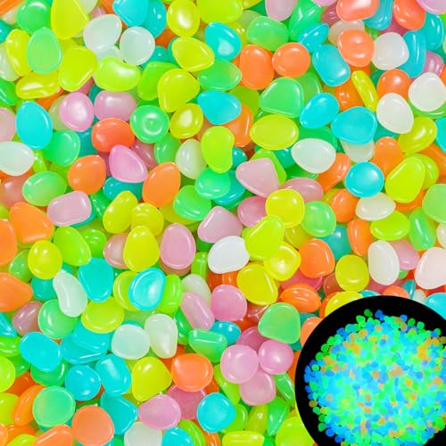 300PC Glowing Rocks for Aquarium Decoration Glow in The Dark Pebbles Glowing Fish Tank Stones Luminous Pebbles(Color) - size: 300, style: Color