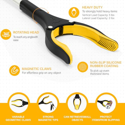 Grabber Reacher Tool -2 Pack 32” Reacher Grabber Tool with Strong Magnetic and Swivel Head - Pick Up Stick Grabbers for Seniors, Trash, Surgery Recovery Must Haves Gifts(Yellow) - size: Yellow (Pack of 2)