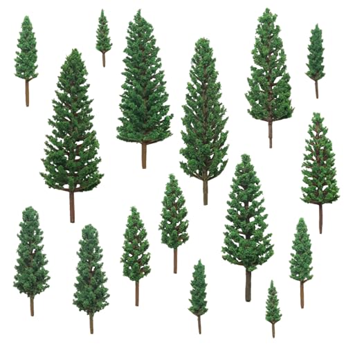 16 Pcs Green Miniature Pine Trees, Mixed Size 1.4"-6.3" - color: Color 1