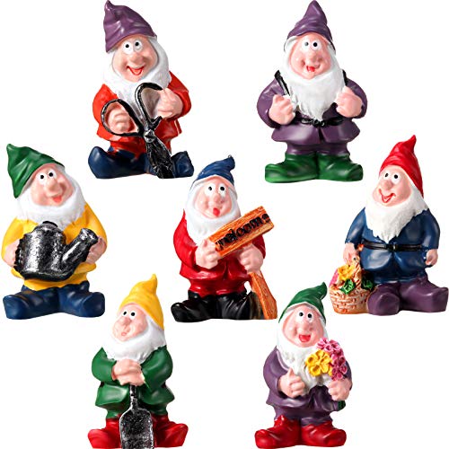 Jetec 7 Pieces Gnomes Fairy Resin Statues Miniature Garden Mini Gnome Statue for Table and Garden Decoration for Holiday Festival Decoration, Relatives Friends