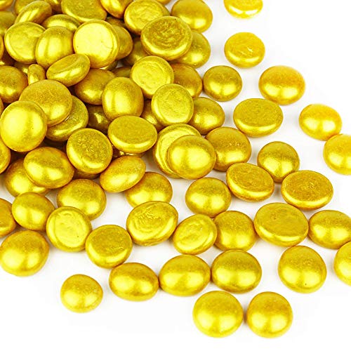 CYS EXCEL 5LBS Gold Glass Gemstone Beads Vase Fillers Flat Marble Beads Multiple Color Choices Aquarium Decor Rocks Floral Stones Decorative Mosaic Glass Gem Pebbles - color: Gold